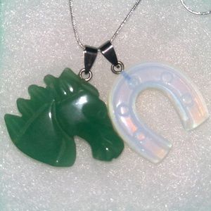 Hippie Boho Opal Horseshoe and Jade Horse 🐎 Silver 24” Neck…